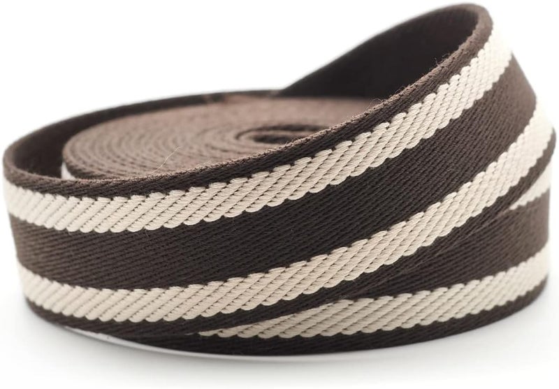 CRAFTMEMORE 1.5 Inches Cotton Webbing Strap, Spiral Pattern, Heavy Webbing Straps for Arts and Crafts, Luxury Bag Strap (50 Yards, Brown-Ivory) - Image 1
